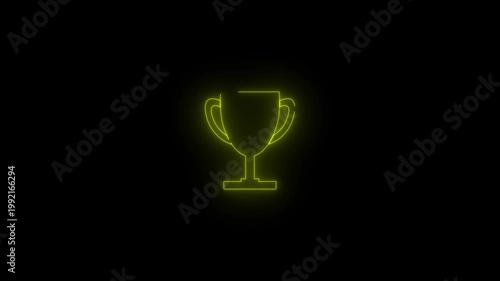 Glowing Neon Trophy Cup Icon Animation, Red Neon Winner Award Symbol, Success Achievement Concept, Futuristic Cyberpunk Style Motion Graphic, Loopable Video for UI, Gaming, Competition and Degine.