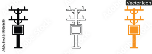 Billboard icons in black, Line art, And orange on white background for advertising and marketing use