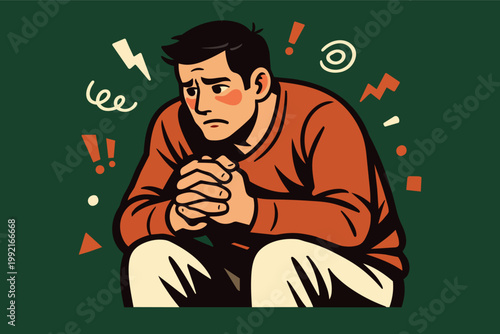 Stressed man feeling overwhelmed by anxiety and worries, experiencing mental pressure and frustration