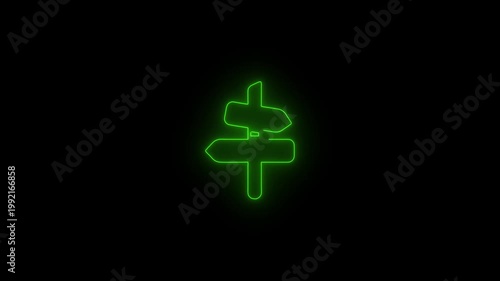 Glowing Neon Direction Arrows Icon Animation, Red Neon Navigation Symbol, Multi Way Decision Sign, Futuristic Cyberpunk Style Motion Graphic, Loopable Video for UI, Map, Strategy and Tech Design