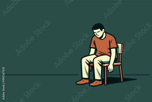 Man feeling lonely and depressed, sitting on a chair, experiencing mental health issues and sadness