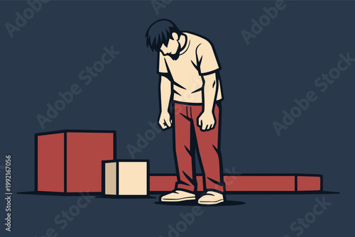 Man experiencing sadness and disappointment, feeling overwhelmed by failure and loss, struggling with mental health issues