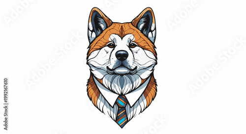 A stylized dog with a mustache, wearing a collared shirt and tie
