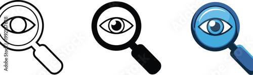 Eye, view spying icon set with surveillance and observation symbols, monitoring concept, clean modern vector illustration design.