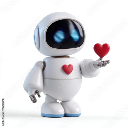 Friendly robot offering heart gesture in studio setting