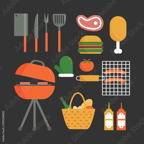 Vector illustration of barbecue tools meat and grilling accessories vector