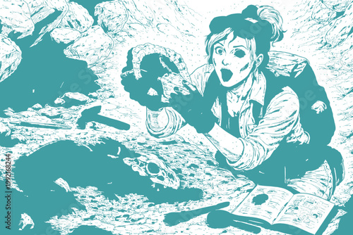 Archaeologist Cave Fossil Discovery Art