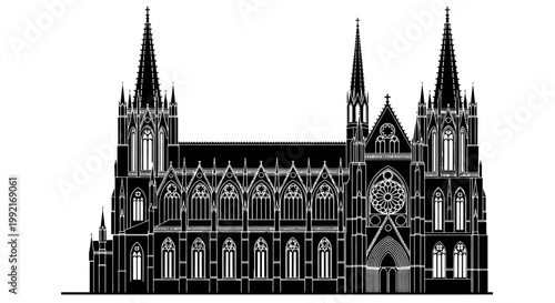 Large Gothic Style Cathedral Building Architecture.