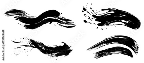 Artistic Ink Brush Stroke Set, Abstract Paint Splash and Swash Collection, Calligraphy Design Elements