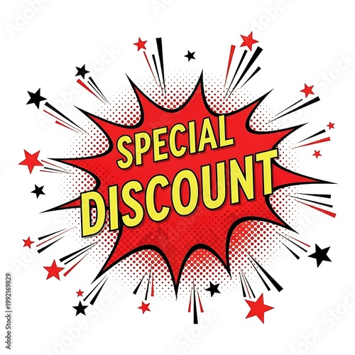 Vibrant comic book style special discount sign isolated on white background