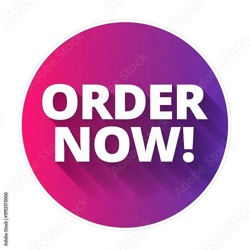 Vibrant pink and purple circle with order now text isolated on white background