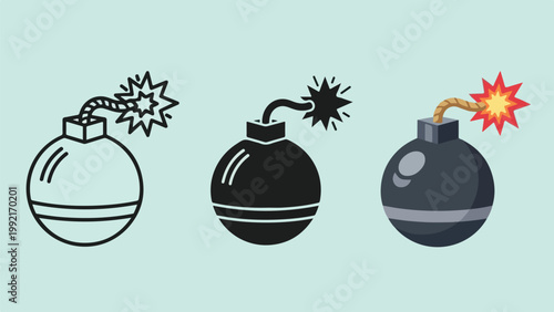 Exploding bomb hazard warning vector icon set - Solid vector icons - Clipart, sticker - icon set