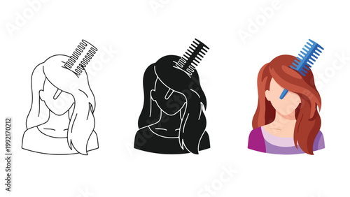 Woman combing hair beauty salon vector icon - Editable line icons. Vector illustration - Glyph and solid icon set - Icon vector