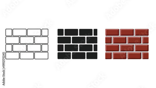 Brick wall masonry construction vector icon set - logo icons vector set. Blue, Black and white icons