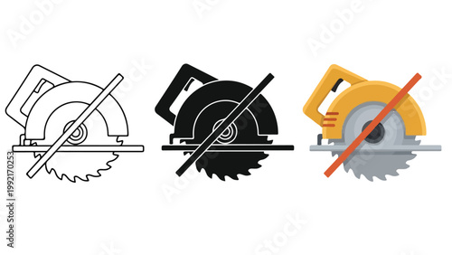 Circular saw construction tool vector icon set - Minimalist, flat icon, outline, glyph, linear, clipart, sticker - icon set