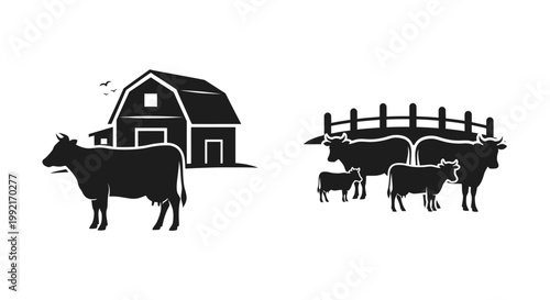 Black silhouette of cows and calves.