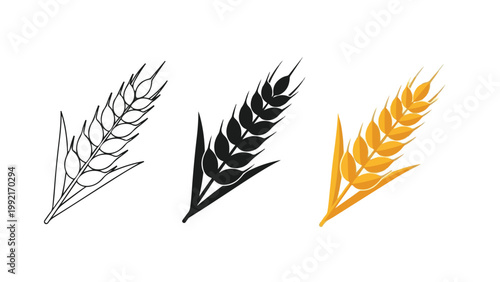 Golden wheat stalk icon set design - Editable line icons. Vector illustration - Glyph and solid icon set - Icon vector