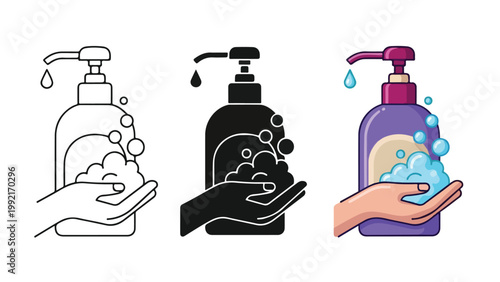 Hand washing soap dispenser icon set design - Line and glyph solid icon and logo template - Clipart, sticker - icon set