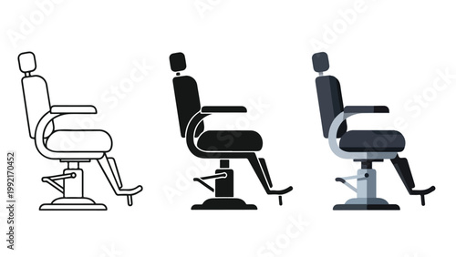 Barber chair icon for salon and grooming - logo icons vector set. Blue, Black and white icons