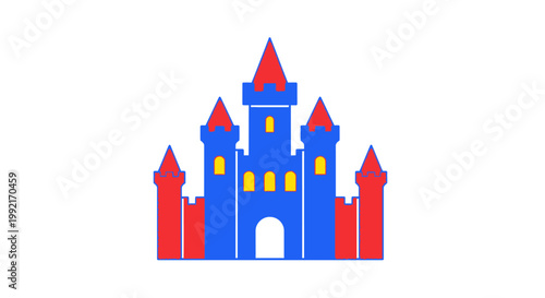 Colorful cartoon castle tower architecture.