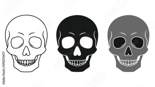 Human skull anatomical design vector icon set - logo icons vector set. Blue, Black and white icons