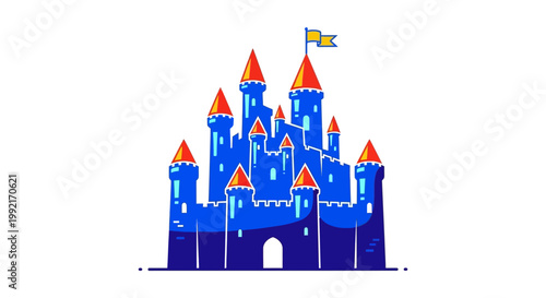 Blue Castle with Red Turrets Towering.