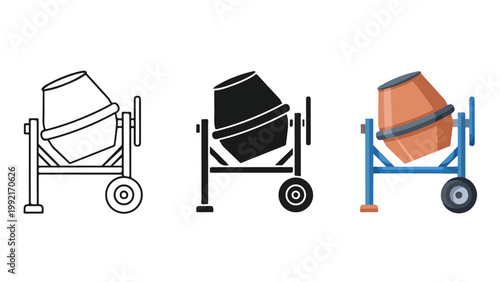 Concrete mixer machine vector icon set design - Editable line icons. Vector illustration - Glyph and solid icon set - Icon vector