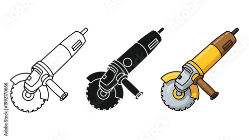 Angle grinder power tool vector icon set design - Glyph solid icon - Editable modern style icon - Clipart, sticker - icon set - Clipart