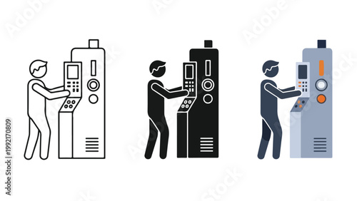 Factory operator machine icon set design - Editable line icons. Vector illustration - Glyph and solid icon set - Icon vector