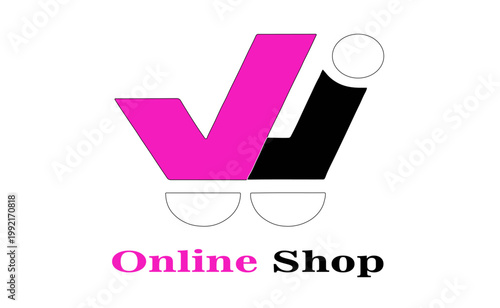 Online shop logo icon with shopping cart and check mark, ecommerce store approval and digital purchase flat vector design
