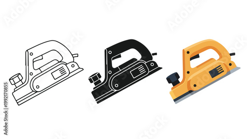 Electric wood planer tool vector icon set - Solid vector icons - Clipart, sticker - icon set
