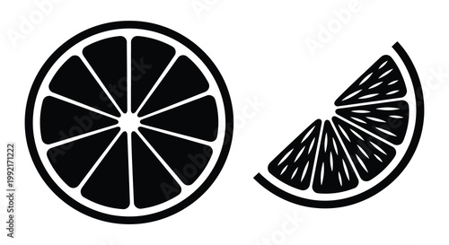 Citrus fruit slices depicted in a stark black shape silhouette
