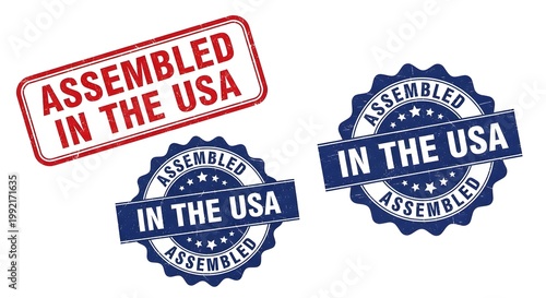 Set of assembled in the usa rubber stamps, grunge style, isolated on white background