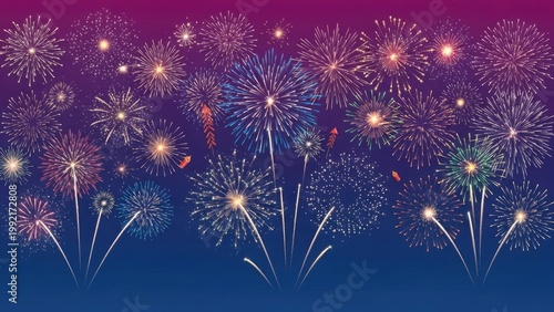 Colorful fireworks display against a dark sky celebration background