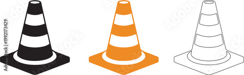 Black,coloured  and white traffic cone icon.