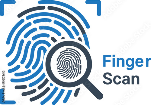 A stylized graphic depicts a fingerprint with a magnifying glass examining a smaller print showcasing security and identification concepts high quality professional detailed