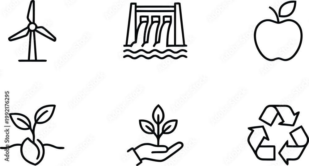 Naklejka premium A set of eco-friendly icons representing sustainable living and environmental conservation