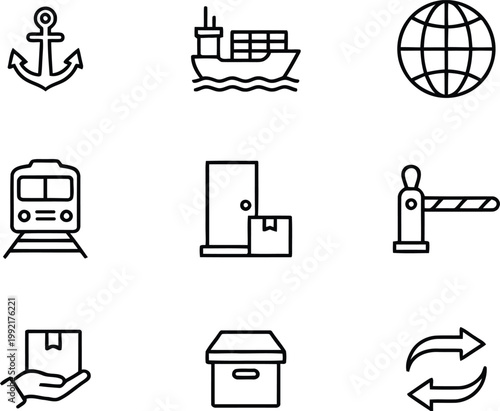 A collection of logistics and transportation icons on a white background