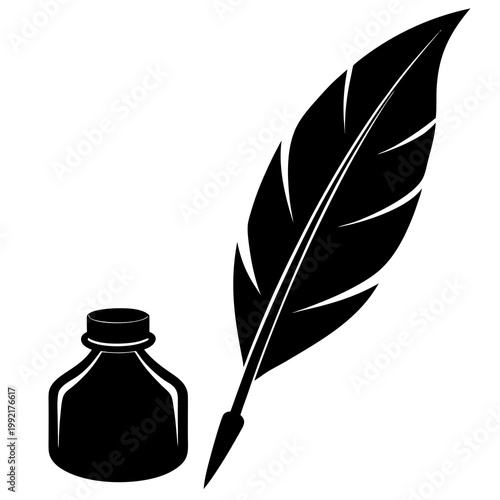 Quill And Ink Bottle Silhouette Transparent Background