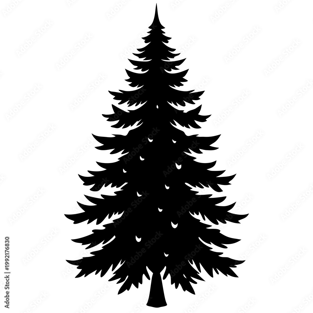 Obraz premium Snow Covered Pine Silhouette Transparent Background