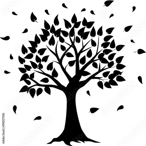 Tree With Falling Leaves Silhouette Transparent Background