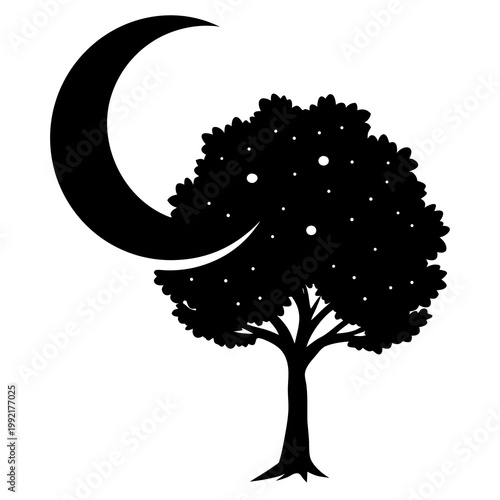 Treetop And Crescent Moon Silhouette Transparent Background