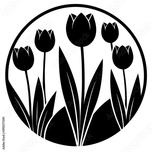 Tulip Garden Blooming Line Silhouette Transparent Background