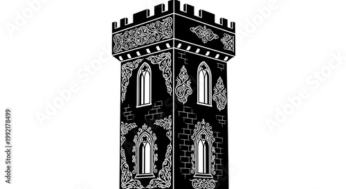 Detailed Gothic Architectural Tower Design.