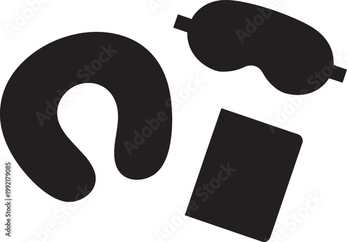 Travel accessories 3 items: neck pillow, sleep mask, and passport holder vector icon with business travel