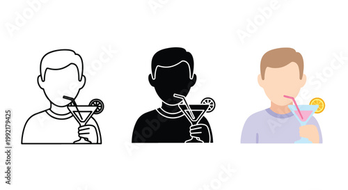man holding game controller icons set - Solid vector icons  - Clipart, sticker - icon set