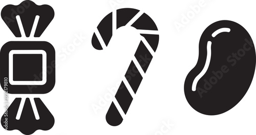 Fotografía Candy cane with wrapped candy, jelly bean, and clip art in outline style icon se
