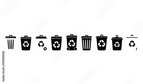 Photos Recycling waste icons horizontal lineup vector with eco environmental symbols