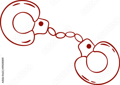 bdsm handcuffs, adult sex toy, accessories for bdsm sex games, simple red icon for sex shop in minimalist sketch style