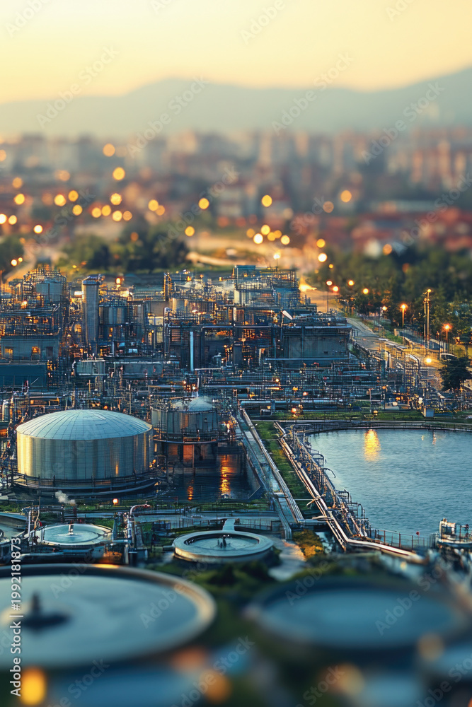 Fototapeta premium Aerial view of a city with multiple bodies of water, including lakes and rivers vertical frame